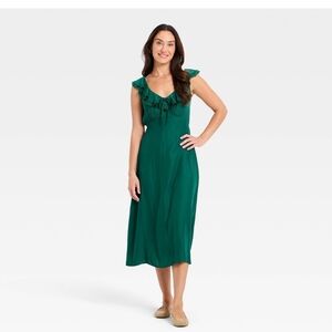 Universal Thread Green Satin Midi Dress